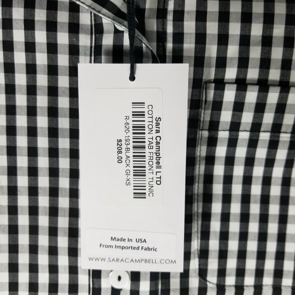 Sara Campbell XS Black White Collared Striped Button Down Tunic Dress Shirt NWT - Picture 8 of 8